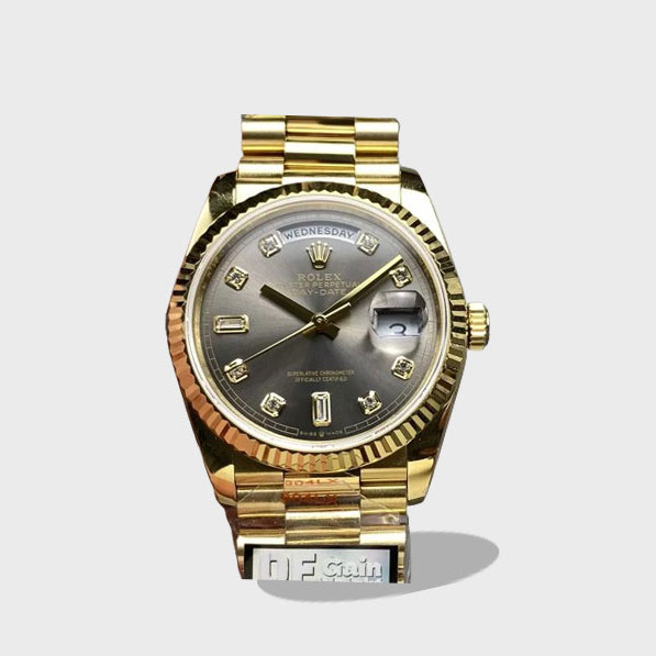 데이데이트 그레이 옴브레 다이얼 옐로우 골드 금통 /QF v5 /36mm /2836무브먼트 /140g 텅스텐