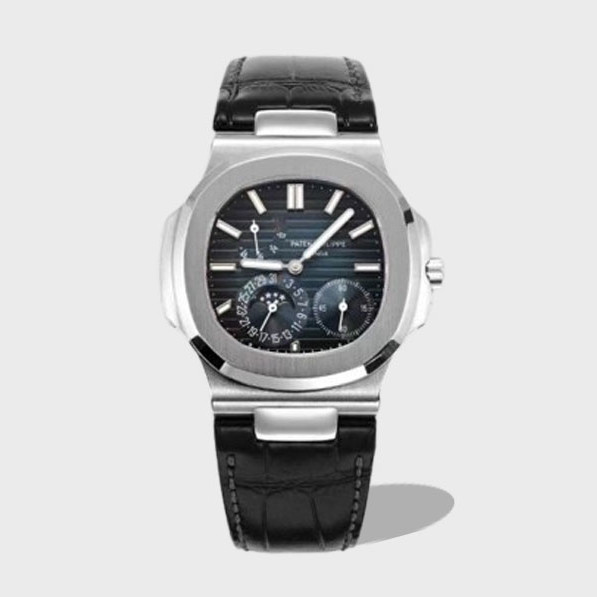 노틸러스 문페이즈 블루 다이얼 블랙 가죽밴드 / PPF 5712 / 41mm / 21600 VPH의 Asian Super Clone PP240 무브먼트(Gen 시계와 동일)
