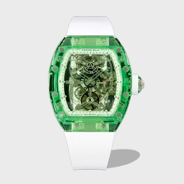 그린 투명 사파이어 케이스 화이트 러버밴드 / RM56-01 / 크기 44mm 두께 17mm