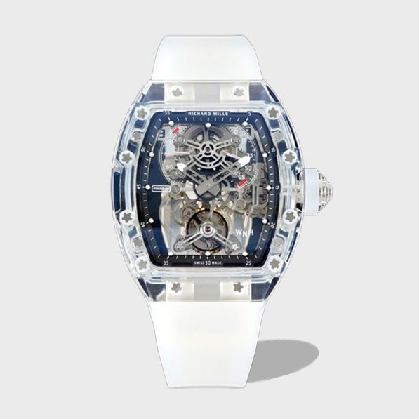 투명 사파이어 케이스 화이트 러버밴드 블랙아이얼 / RM56-01 / 크기 44mm 두께 17mm