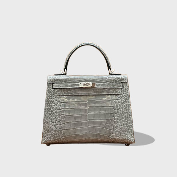 켈리 25 크리스탈 그레이 악어 가죽 실버 버클 / 올수공 / 악어가죽